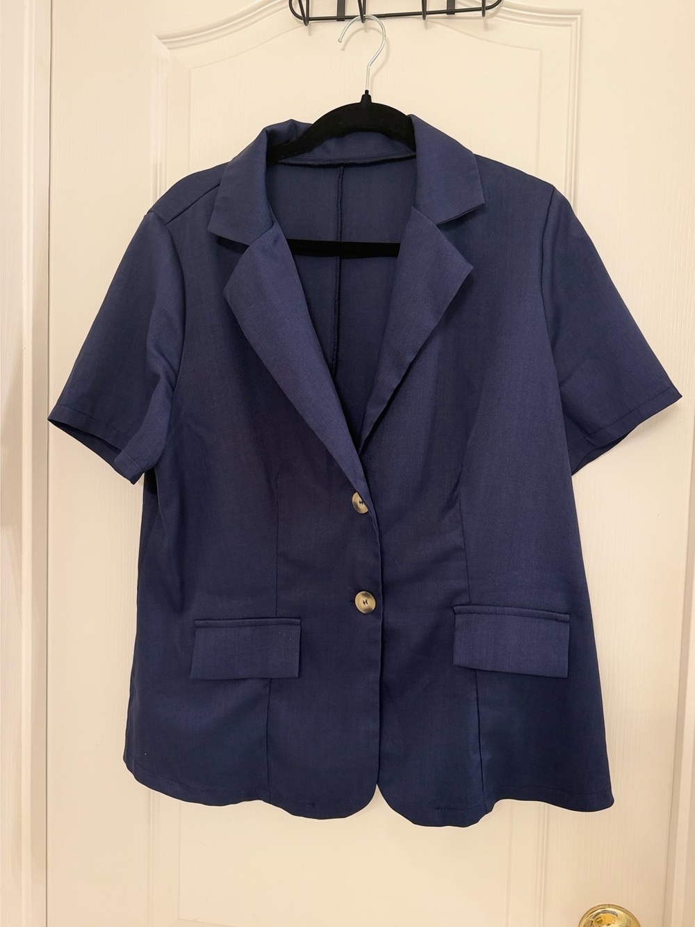 SHEIN Navy Short-Sleeve Two-Button Blazer